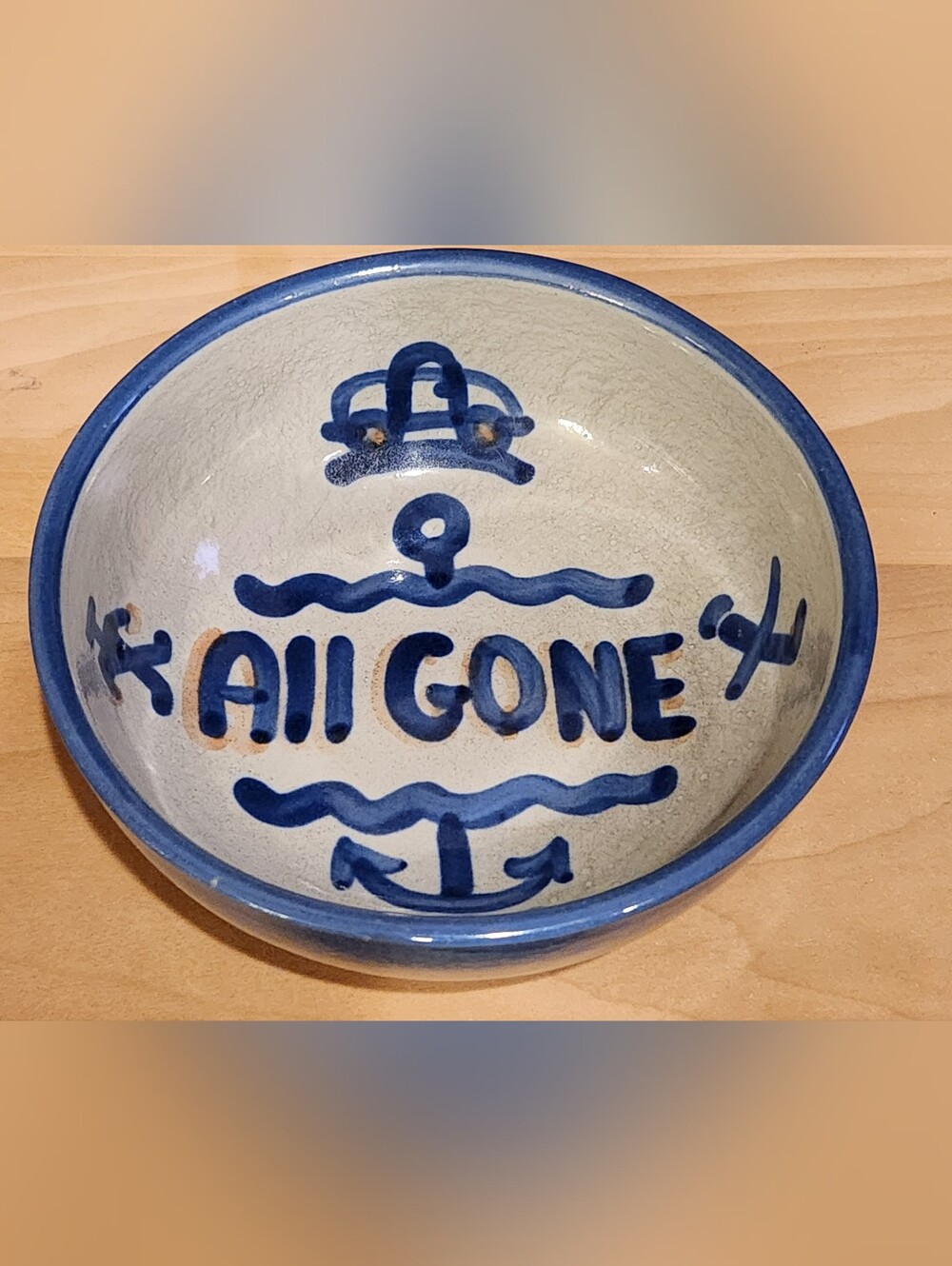 Vintage MA Hadley ALL GONE Nautical Folk Art Ceramic Pottery Bowl.
